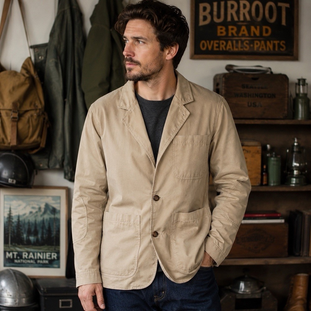 Men's Tan Cotton Chore Jacket - Classic Workwear Style